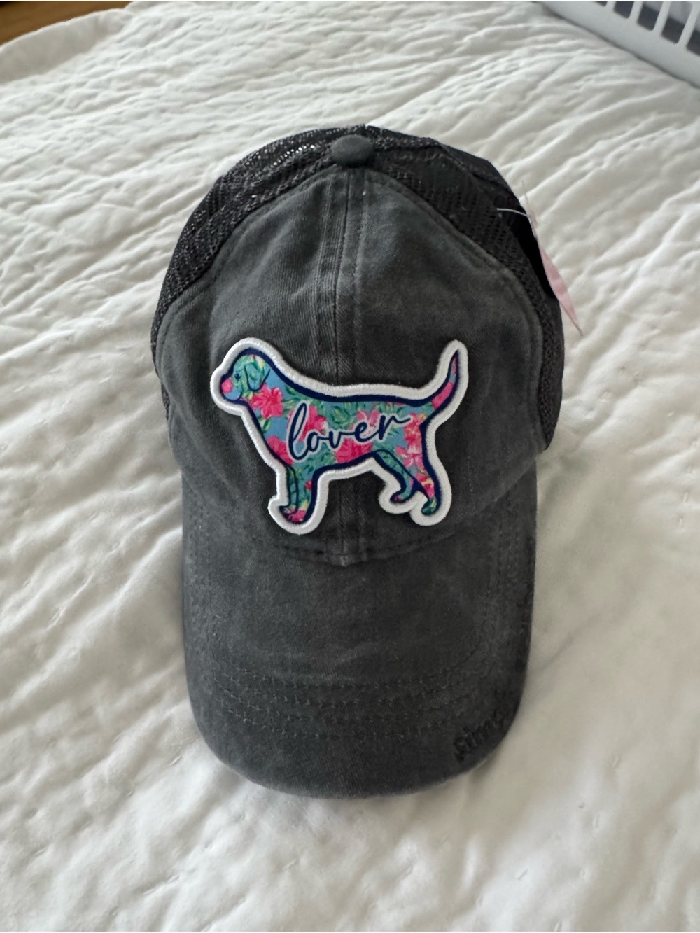 Simply Southern Gray Kids Hat with Colorful Floral Dog Patch